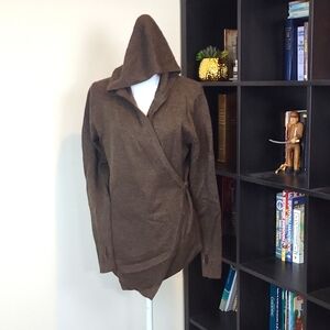 BETABRAND Blacksheep Brown Wool Alpaca Hooded Wrap Waterfall Thumbhole Cardigan